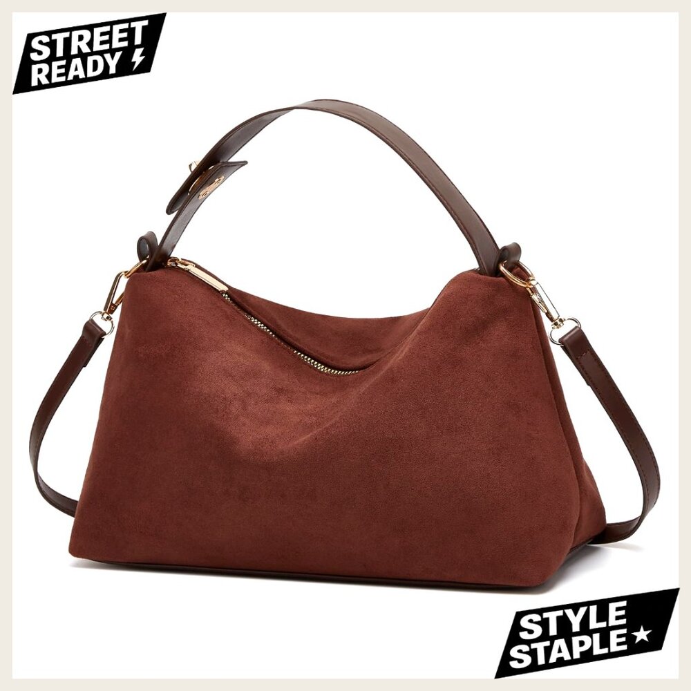 Slouchy Suede Hobo Bag Crossbody Shoulder Tote Purse Small Size